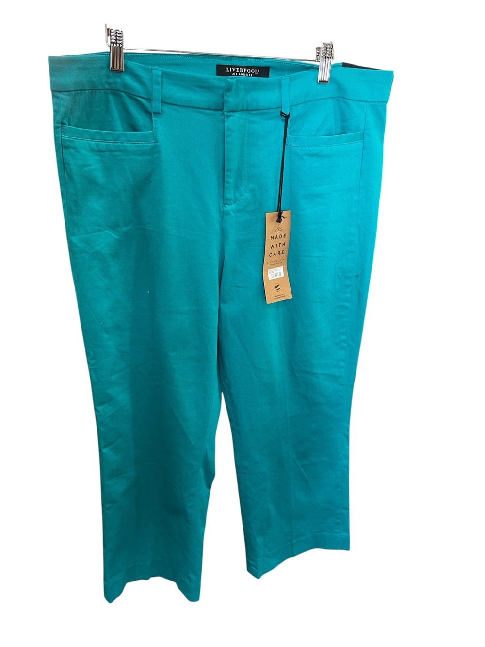 New Liverpool Straight Leg Crop Chino Twill Pants SZ 14 Turquoise